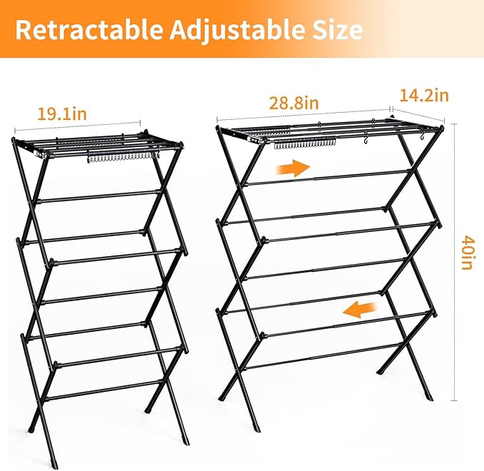 Clothes Drying Rack Household Indoor, Foldable Drying Rack Clothing for Laundry - 40" x 28.8" x 14.2", Space Saving Indoor&Outdoor, Black-1pack