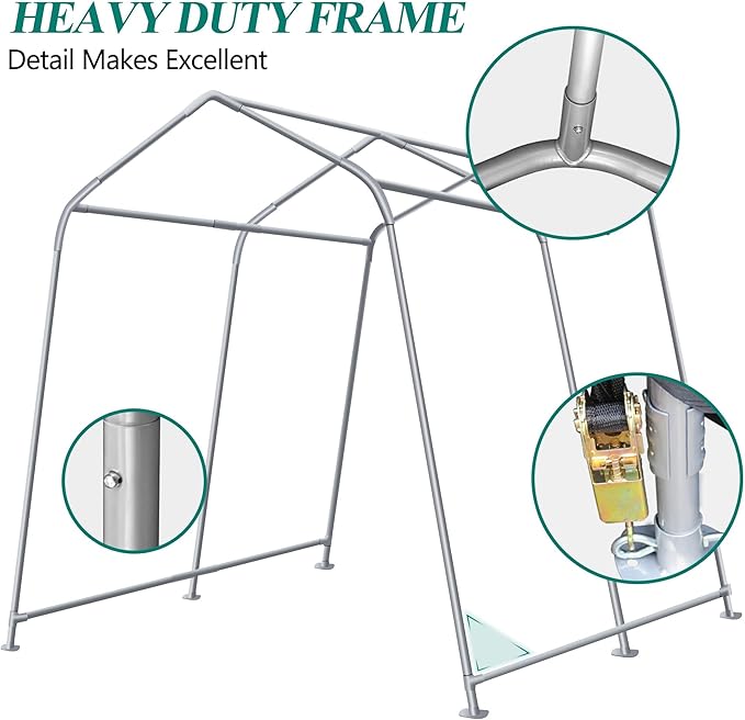 GARTOO 7' x 12' Outdoor Storage Shed- Heavy Duty Storage Shelter Tent with Roll-up Ventilated Door, Portable Garage Zipper Storage shed for Bike, ATV, Motorcycle Shelter, Gray