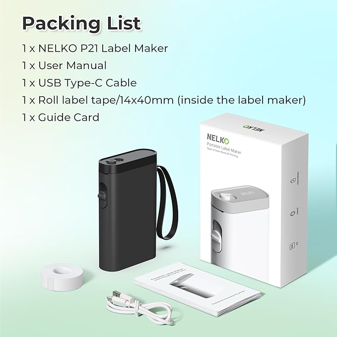 Nelko Label Maker Machine with Tape, P21 Bluetooth Label Printer, Wireless Mini Label Makers with Multiple Templates for School Office Home, Black