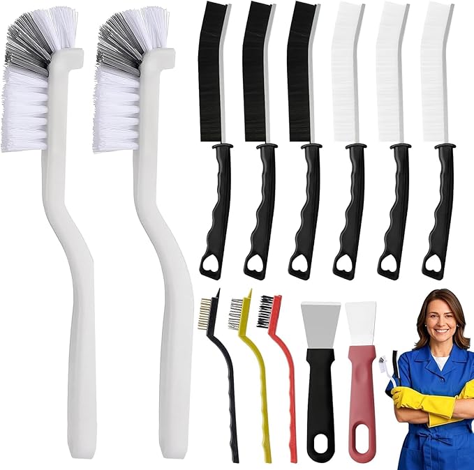13PCS Crevice Cleaning Brush Set,Multifunctional Cleaning Brush Tools,Hard Bristle Crevice Cleaning Supplies for Kitchen, Bathroom, Cup,Window