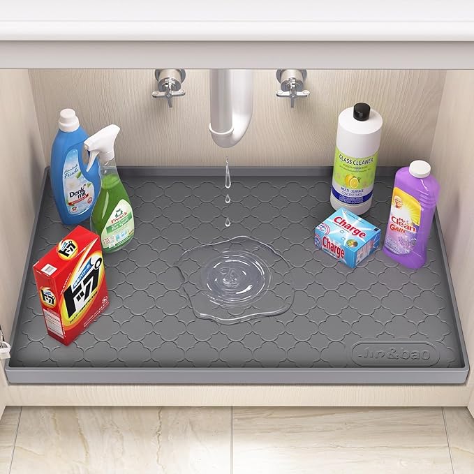Jin&Bao Waterproof Under Sink Mat 40" x 19", Thick Silicone Mat Cabinet Protector for Kitchen and Bathroom, Shelf Liner, Home Organizer and Storage, Multipurpose Tray for Gadgets and Essentials