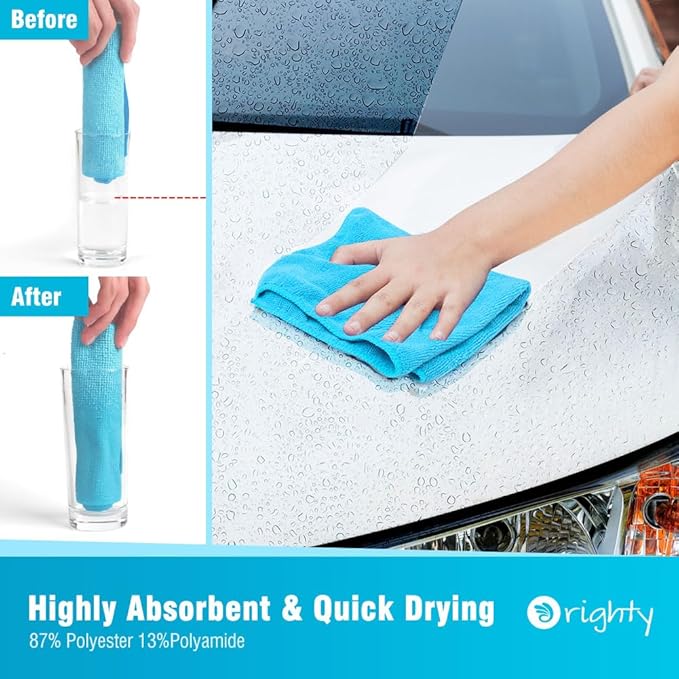 Orighty Microfiber Cleaning Cloth Pack of 12, Microfiber Towels for Cars, Highly Absorbent Car Cleaning Supplies, Lint Free Cloths Clean Rags for Car Care, House, Kitchen, 12x12 inch