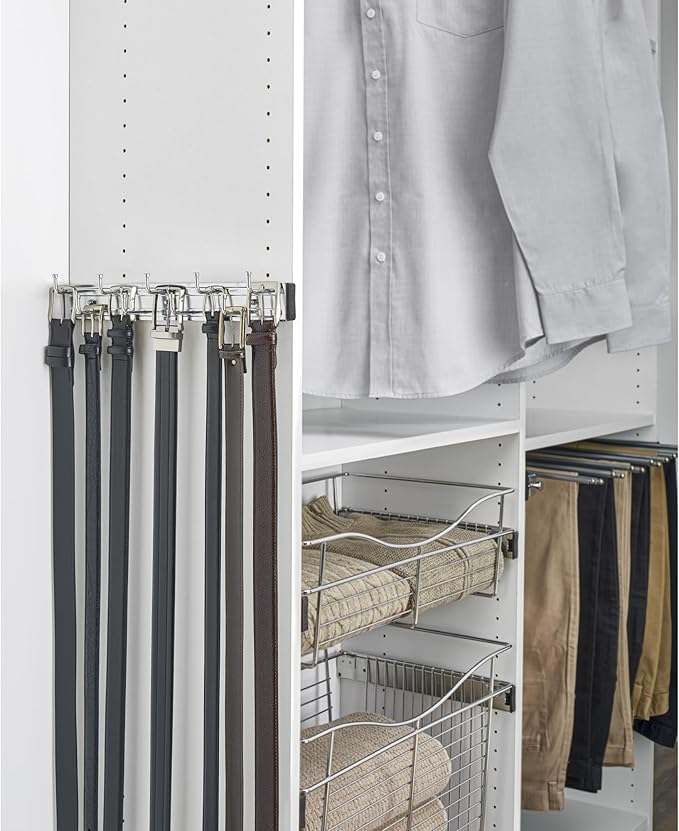 Rev-A-Shelf 14" Pull Out Closet Organization Rack for Belts, Ties and Scarves, Accessories Storage Hanger with Mounting Hardware, Chrome, BRC-14CR
