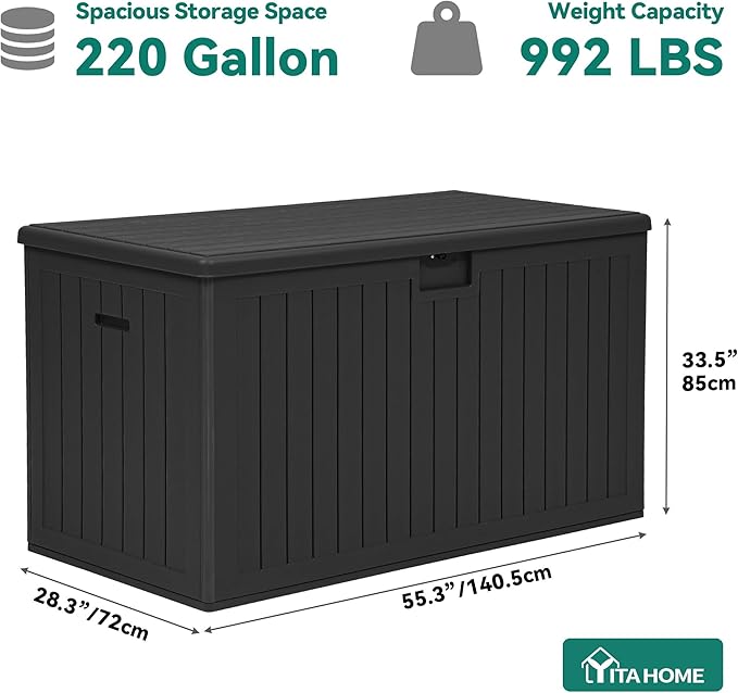 YITAHOME 200 Gallon Extra Large Deck Box, Double-Wall Resin Outdoor Storage Box with Flexible Divider for Patio Cushions Pool Supplies Garden Tools, 990 lbs Load Capacity, Lockable (Black)