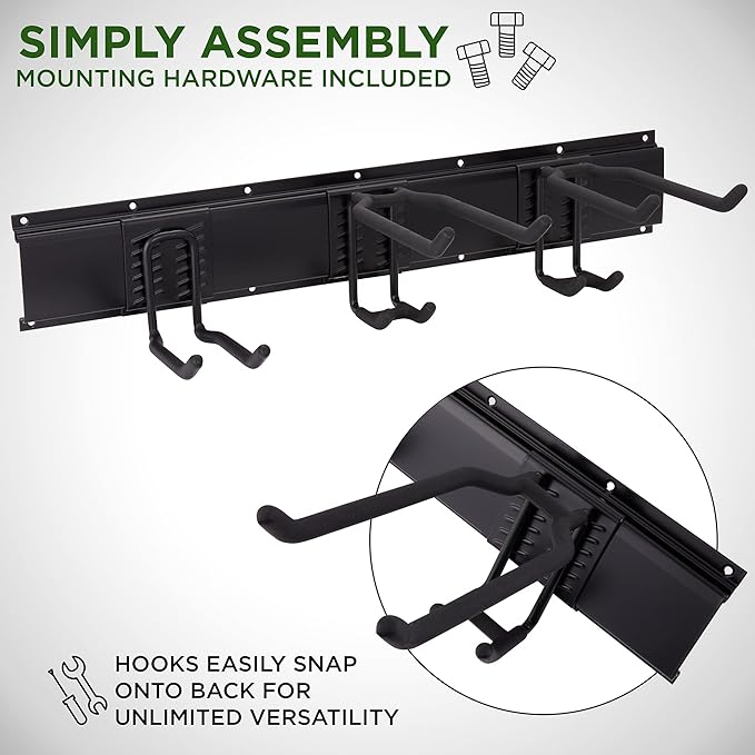 Tool Storage Rack, 8 Piece Garage Organizer, Metal, Wall mounted, Holder for Broom, Mop, Rake Shovel & Tools!