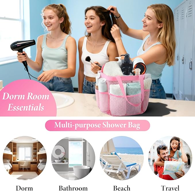Attmu Mesh Shower Caddy Portable, Quick Dry Hanging Shower Tote Bag for College Dorm Room Essentials, Large Capacity Caddy Dorm for Bathroom Gym Swimming