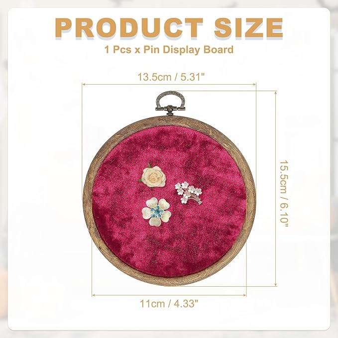 uxcell Round Pin Display Board, Velvet Wall Hanging Brooch Jewelry Display Stand Storage Holder for Enamel Pins Badges Brooches Jewelry, Wine Red