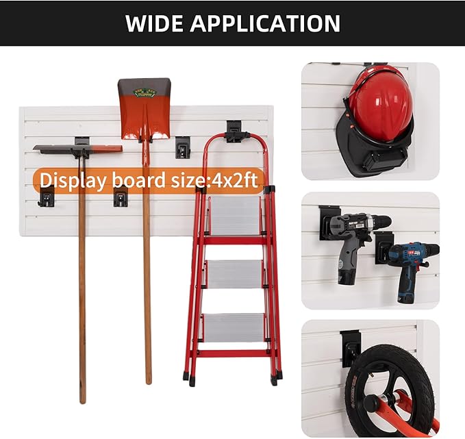 Slat Wall Accessories 28 PCS Garage Hooks Heavy Duty Slatwall Panel Hook Locking Bike Hook for Slat Wall Hooks for Hanging Ladder Storage System Black Accessory for Power Tools Organizer