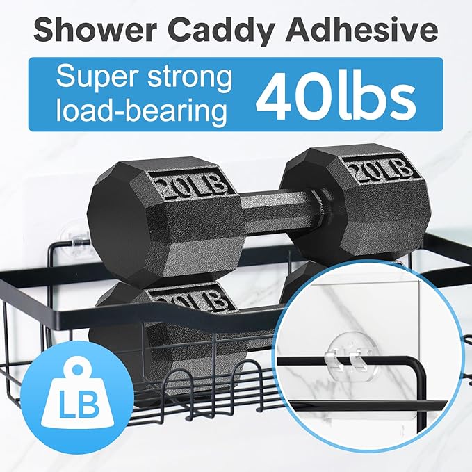 Shower Caddy Adhesive Replacement, Transparent Strong Adhesive Hooks, No Drilling, Waterproof, for Shower Caddy, Bathroom Storage Shelves and Kitchen Racks (Double*8pcs + Single*4pcs)