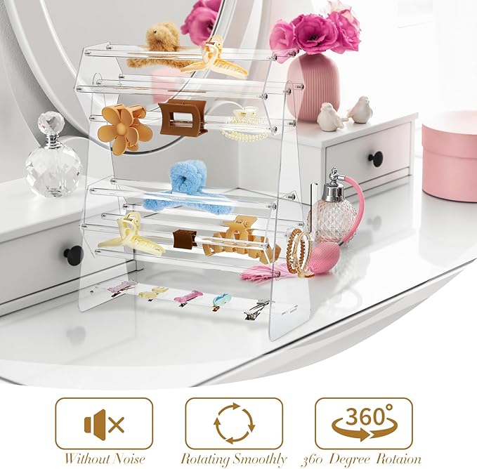 Acrylic Claw Clip Holder 360 Degree Rotating Claw Clip Organizer Hair Accessories Organizer Storage Display Clear Stand for Women Vanity Dressing Table(Hexagonal Style)