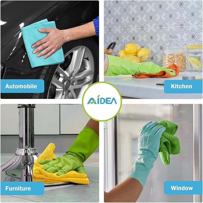 AIDEA Microfiber Cleaning Cloth, 10PK, Soft Absorbent Rags, Microfiber Towels for Cars, Kitchen Towels, Dusting Cloth for Home, Window, Cleaning Supplies, 12"×12"