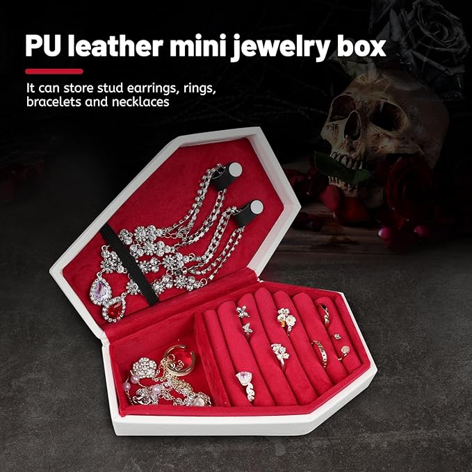 Gothic Velvet Coffin Jewelry Box, Travel Case Versatile Organizer for Rings, Necklaces, Earrings (Black)