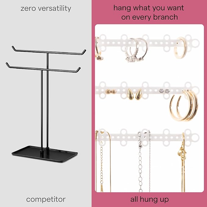 6-Tier 6" Wall Jewelry Organizer, Command Strips included for Easy Hanging, 120 Hole Earring Organizer, Necklace Organizer, Bracelet Holder, Ring Holder, Rotating Branches (White Small)
