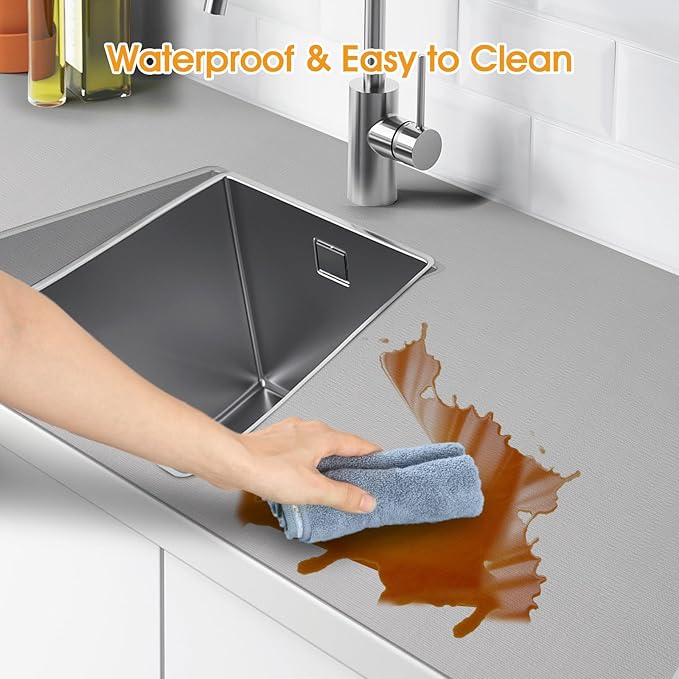 Shelf and Drawer Liner for Kitchen Cabinets Non-Adhesive, Strong Grip Non-Slip Thickened Cabinet Liners for Shelves, Waterproof Mats for Dresser Cupboard, Pure Gray, 23 in x 10 Feet