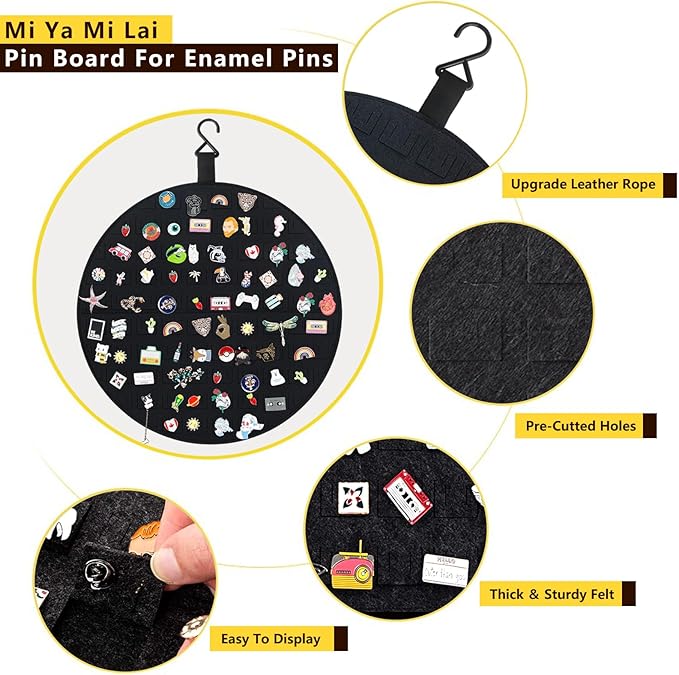 2 Black Circle Pin Holder, Wall Hanging Pin Organizer & Display Case