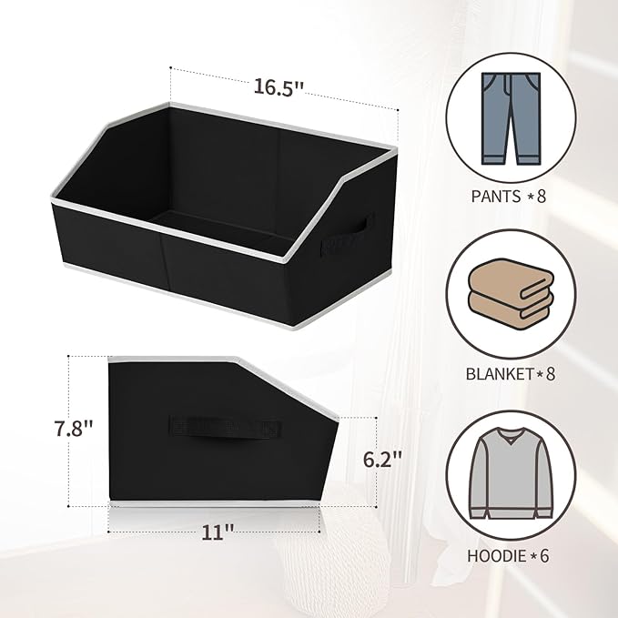 Clothes Organizers and Storage - Fabric Cube Bins with Handles, Storage Baskets for Shelves, Trapezoid Collapsible Boxes for Home, Dorm, Office, 10 Pack, Black