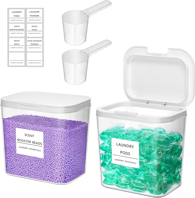 Lifewit 2 Pcs Laundry Pods Container with Pop-up Lid, Detergent Dispenser, Dryer Sheet Holder, Laundry Room Organization Storage Jars for Washing Powder, Soap, Scent Booster Beads, 2700 ml/0.72gal