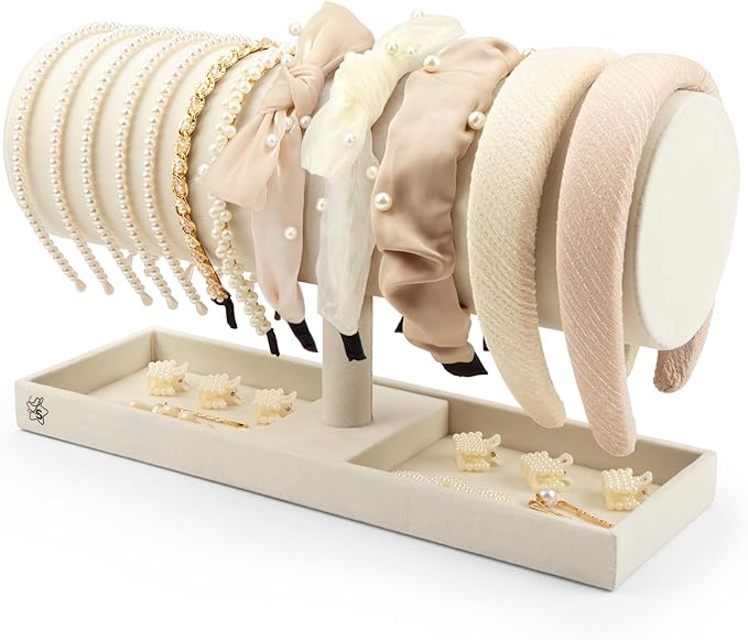 LS Lulu & Summer Headband Holder Organizer - Storage Stand Display Rack for Headbands, Hairband, Disney Ear, Tiara and Hair Accessories in Women and Girls Room (Cream/Off White)