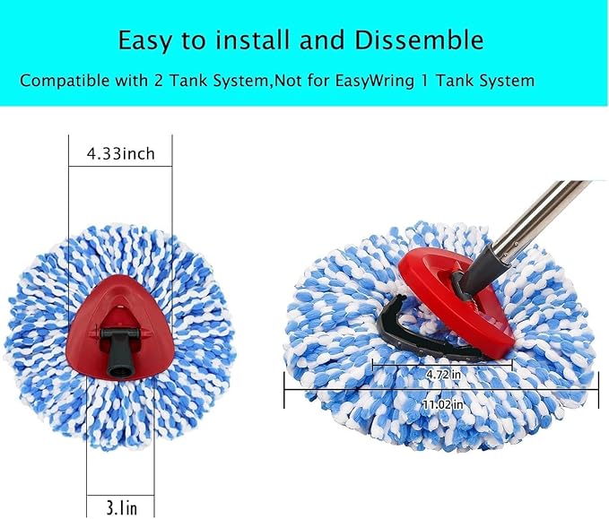 12 Pack Spin Mop Replacement Heads Compatible with Ocedar RinseClean 2 Tank System,Microfiber Mop Refill Heads for O Cedar Cleaning All Hard-surfaced Floor