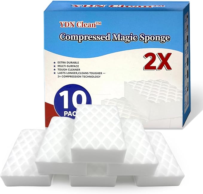 Magic Sponge 2X Density, Multi-Purpose Long Lasting Melamine Sponge, Water-Activated Cleaning Sponge Eraser for Kitchen, Bathroom, Wall, Shoes & Car Interior, Extra Durable, Non-Scratch (10)