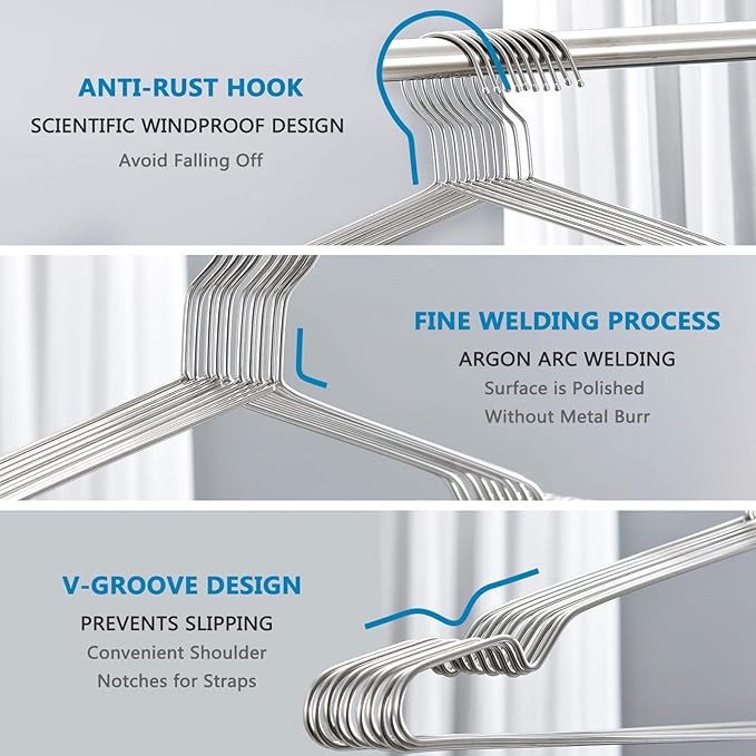 Fayleeko Wire Coat Hangers - 17.7 Inch Heavy Duty Stainless Steel Hangers (50 Pack)