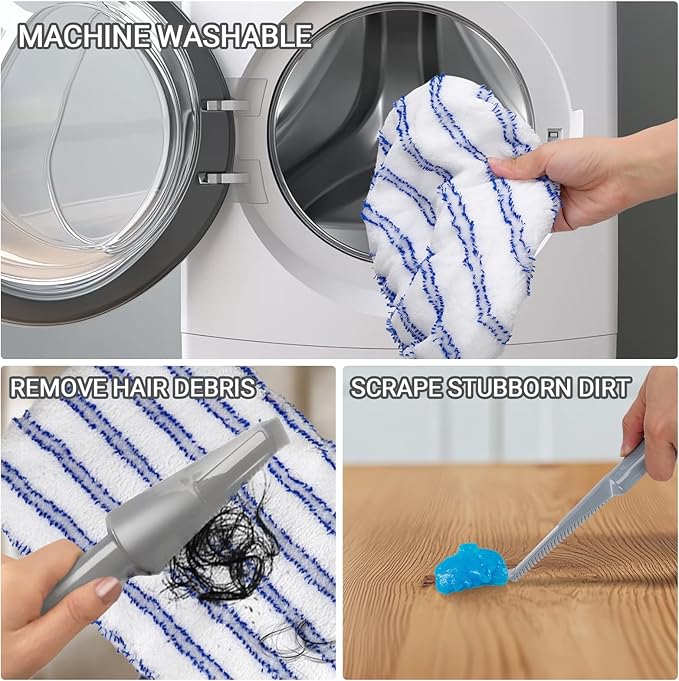 Masthome Extra Large Microfiber Mop for Floor Cleaning, 16“ Flat Mop with 5 Pad for Wet & Dry Use, Dust Mop for Hardwood Laminate Tile Ceramic, 1 Cleaning Scraper Included-Blue