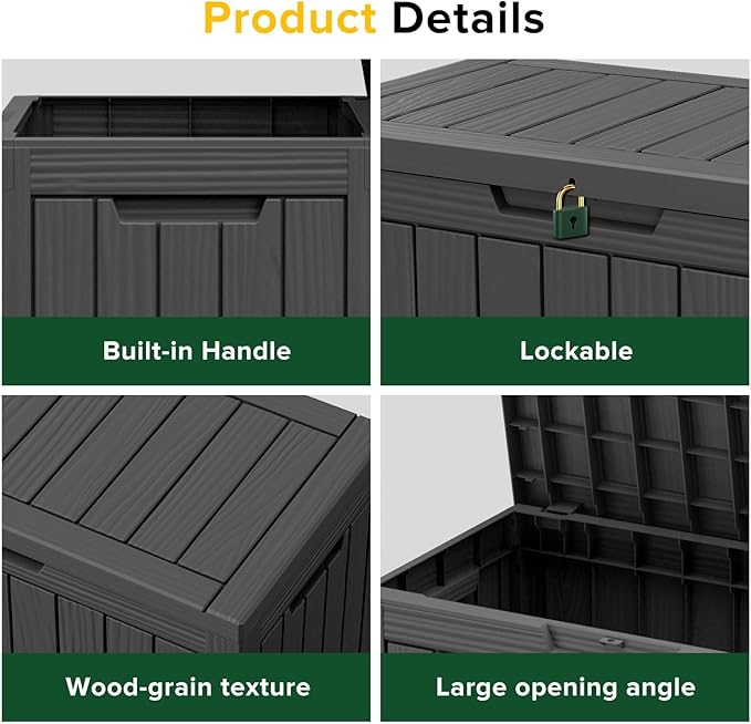 Outdoor Storage Box 45GAL Waterproof Resin Deck Box,UV-Resistant Lockable Package Delivery Bin for Garden Tools,Large Patio Outside Cushions,Pool Accessories Supplies,Chest,Furniture,Black