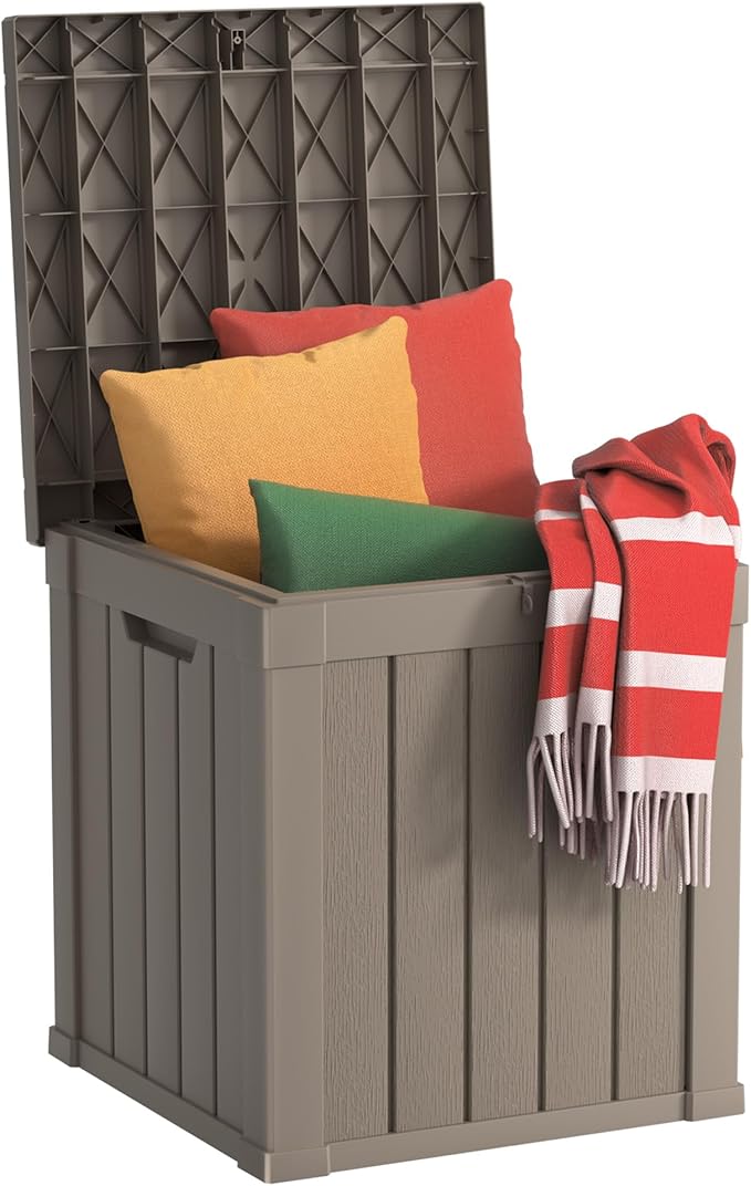 50 Gallon Waterproof Resin Deck Box, UV Resistant Outdoor Storage for Garden, Patio, Porch, Delivery（Grey，50 Gallon）