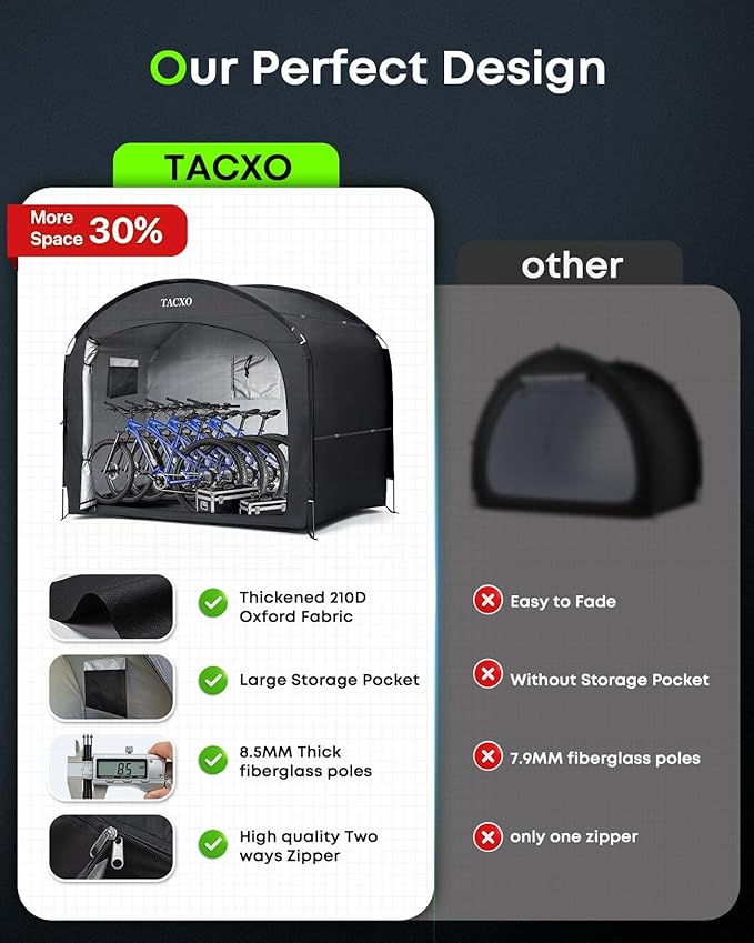 Bike Storage Shed Tent,Bike Cover Waterproof Outdoor Storage Shed with 30% More Top Storage Space for 4-5Bikes,Portable Bicycle Shelter for Motorcycle,Garden Tools,Lawn Mower