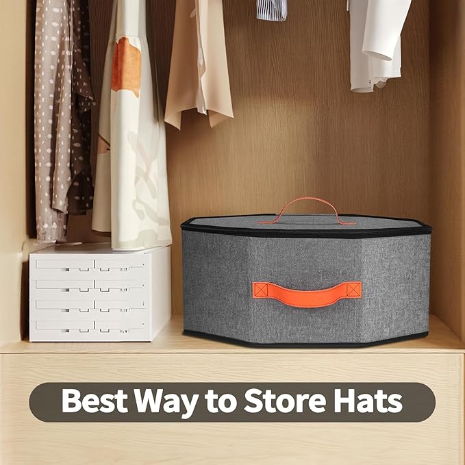 Hat Storage Box for Women & Men, Hardboard Support Cowboy Hat Boxes with 1 Door Hook Hat Organizer for Travel(Grey)