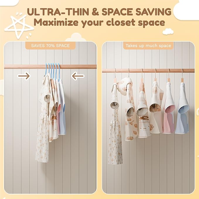 Kids Plastic Hangers, Baby Clothes Hangers for Closet 50 Packs Non-Slip Toddler Hanger for Infant Child Clothing, Small Children Hangers for Pants Coats Skirts (Blue)