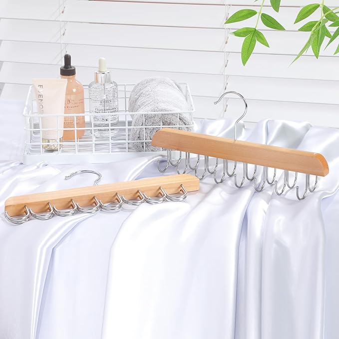 ELONG HOME Belt Hanger for Closet, 2 Pack Closet Organizers and Storage Belt Rack Max 48 Belts, Multifunction Wooden Hanger Tie Rack
