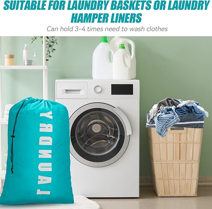 Laundry Bag,2 Pack Travel Laundry Bags for Dirty Clothes,Large Laundry Bags for Camping & Traveling,Dirty Clothes Travel Bag,24" x 36" (Cyan + Gray)