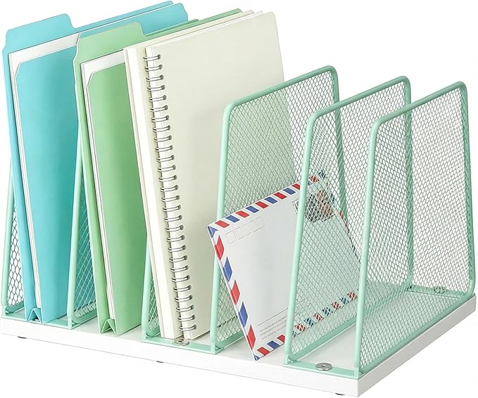 AUPSEN 5-Section Wooden Desktop File Organizer, File Sorter Storage Rack, Vertical File Holder for Office Supplies, Green