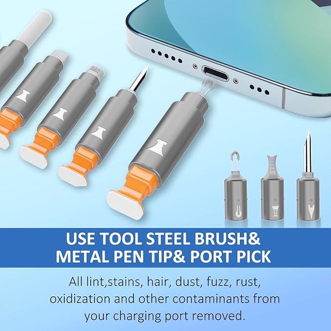 Ordilend for iPhone Cleaning Kit for Charging Port Cleaner, Multi-Tool iPhone Cleaner Repair Lightning Cable, Cell Phone Cleaning Kit for iPad, Connector, Speaker, Airpod with Storage Case, Grey