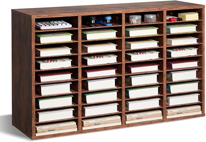VEVOR Literature Organizer, 36 Compartments Office Mailbox with Removable Shelves, Wood Mailbox Sorter Particle Board Office Home Classroom Storage, File Sorter for File, Document, Paper, Dark Brown