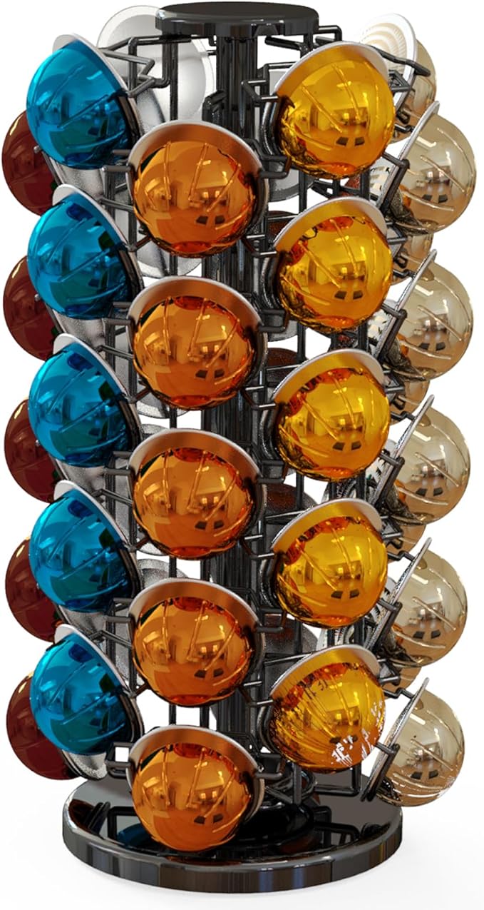 Coffee Pods Holder Organizer, 360 Degrees Revolving Pod Carousel Compatible for 40 Nespresso Vertuo Pods No Assembly Required Nespresso Pods Holder Tower Stand,Piano Black