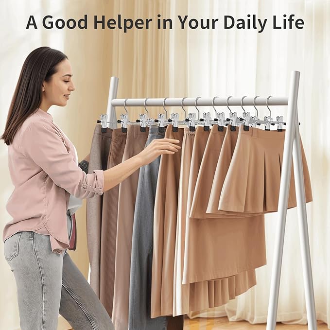 IEOKE Pants Hangers with Clips: 20 Pack Skirt Hangers for Women Metal Adjustable Trouser Hangers for Jeans Shorts Dress - Black