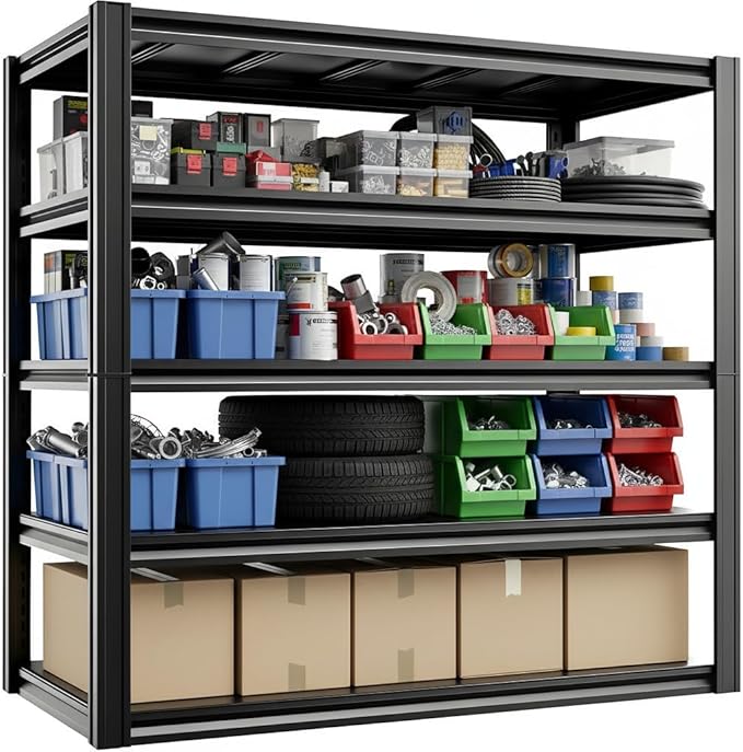 Industrial Storage Rack,Heavy-Duty Steel Shelving Unit 5-Tier,Multi-Purpose Garage Organization System Black 83" H x 54.5" W x 23" D