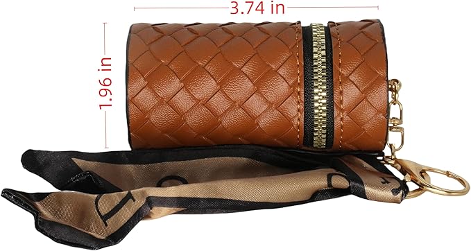 Lipstick storage bag with gold hardware key pendant, multifunctional mini bag, decorative scarf, can be hung on any bag, light brown
