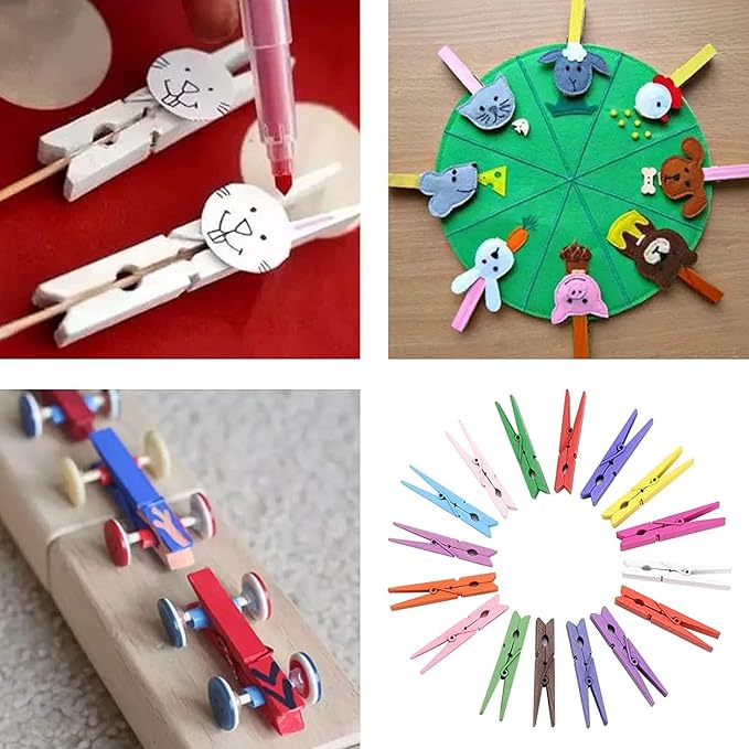 200pcs Colored Clothespins Wooden Clothes Pins, Wood Clips for Crafts Pictures Classroom Photos, 3inch, Random Colors
