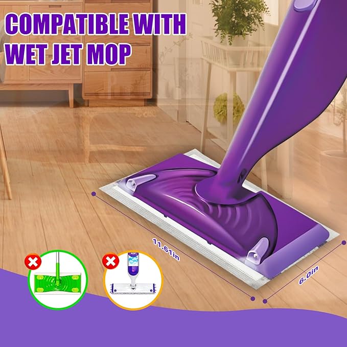 50 Pack Wet Jet Pads Compatible with Wet Jet Spray Mop, Wet Jet Refill for All Purpose Multi-Surface Hardwood Floor Cleaning, 4 Layers Thickened and Super Absorbent