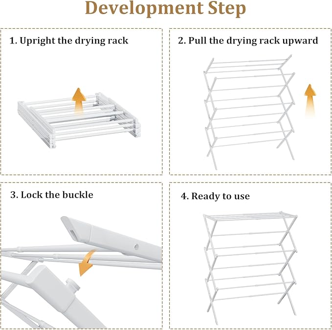 Foldable Drying Rack Clothing, 3-Tier Portable Clothes Drying Racks for Indoor & Outdoor, Anti-Rust Compact Laundry Rack Collapsible, White 29" D x 14" W x 41" H