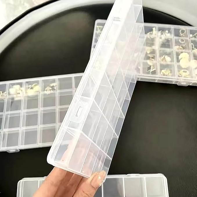 YIKANGHENG 24 Grids 7.5 Inch x 5.2 Inch Fixed Clear Plastic Jewelry Organizer Storage Box Jewelry Earring Tool Containers (1)