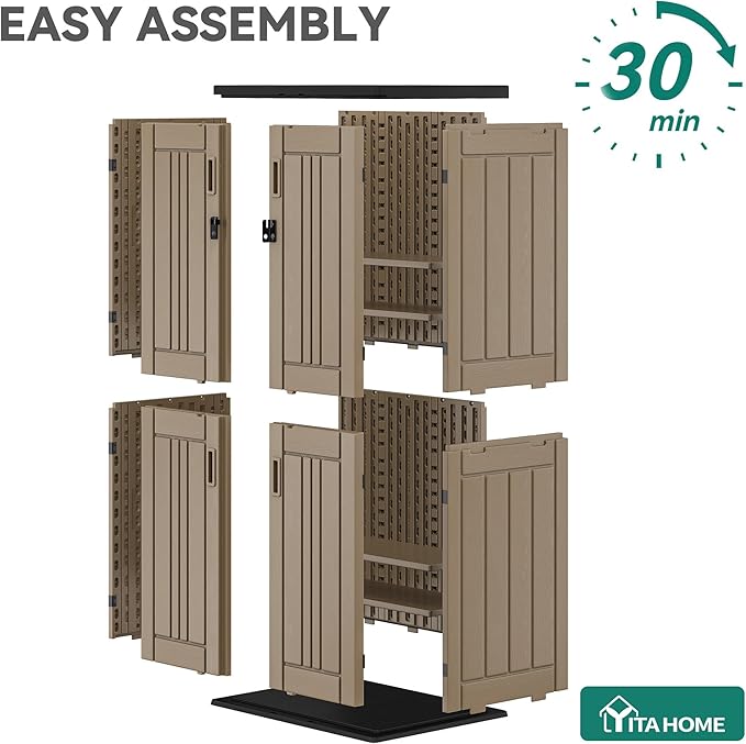 YITAHOME Outdoor Tall Storage Cabinet with 4 Shelves, Waterproof Resin Vertical Tool Shed, Lockable 30 cu. ft. Storage Shed for Patio, Garden, Yard, Brown