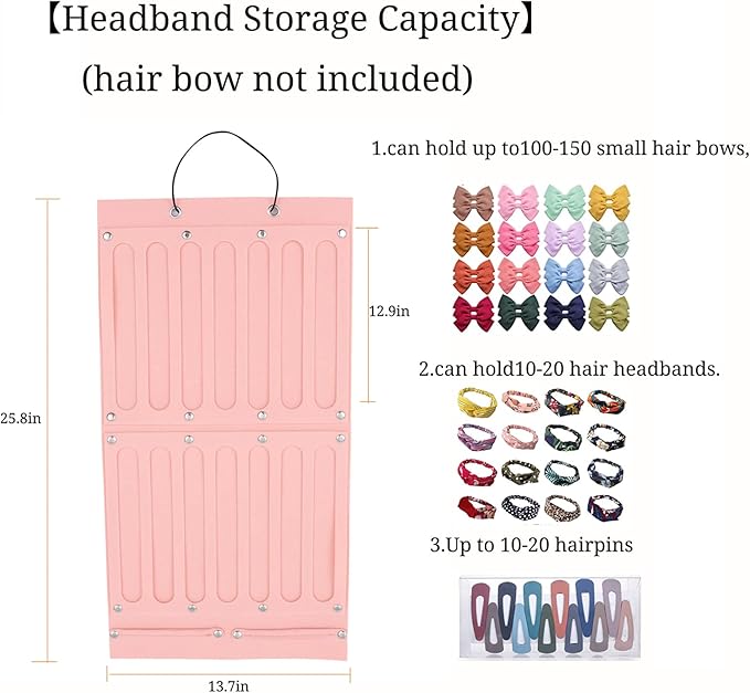 CNCEST Hanging Children's Hair Clip Organizer Bag, Large Capacity Hair Bow Holder, Hair Accessory Storage Display, Wall Hanging Hair Headband Organizer
