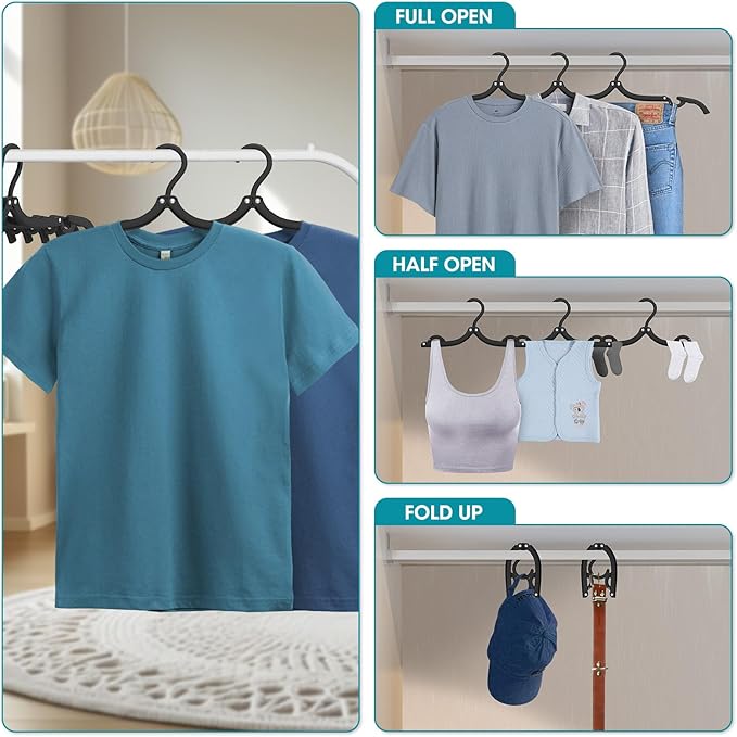 30 Pcs Travel Hangers Portable Foldable Travel Hanger Organizer, Plastic Cruise Essentials Clothes Drying Rack Folding Hangers for Camping Flying RV Europe Vacation Essentials Suitcase, Black