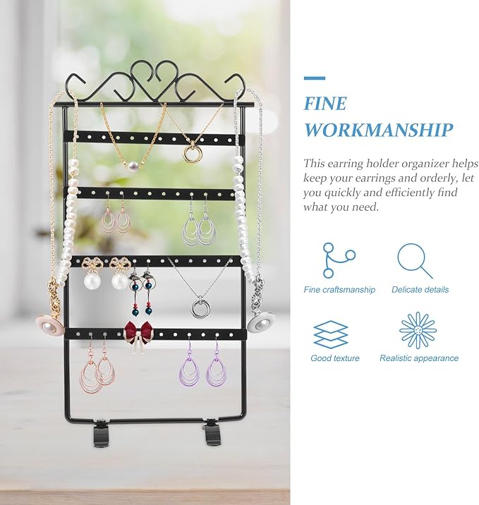 Metal 48-hole Earring Display Rack Jewelry Storage Organizer Black Iron Art Holder for Earrings and Studs Bedroom Accessory Organizer