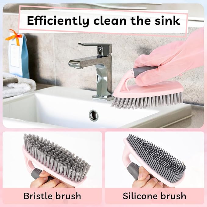 Toilet Brush, 2 Pack Toilet Scrubber Brush and Holder Set Bathroom Accessories, 14 Pcs Bathroom Cleaning Kit, Pink Toilet Bowl Brush and Holder with 5 Brush for Bathroom Bathtub Washbasin