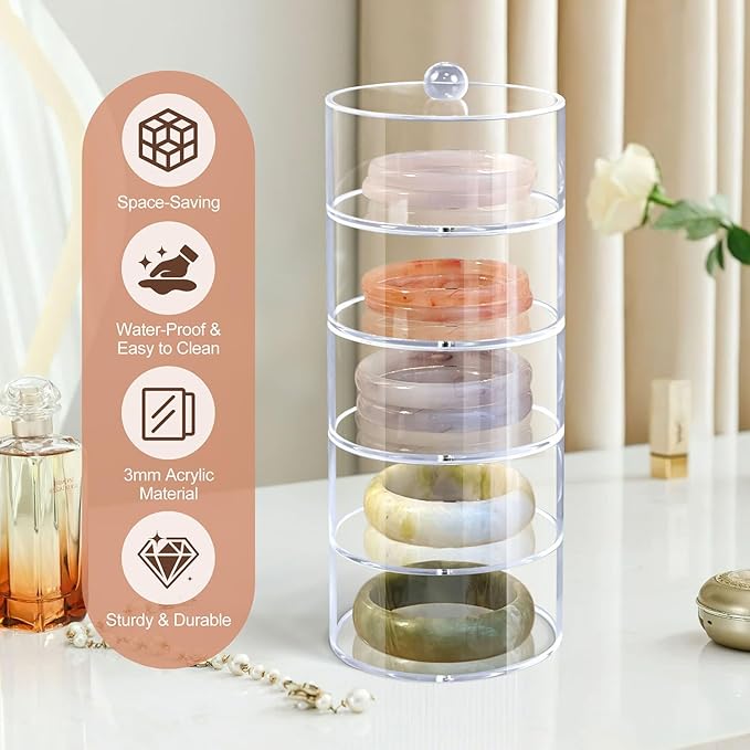 Belt Organizer, 5-Tier Acrylic Belt Storage & Holder for Closet, Clear Acrylic Display Case with Dust Cover for Belts